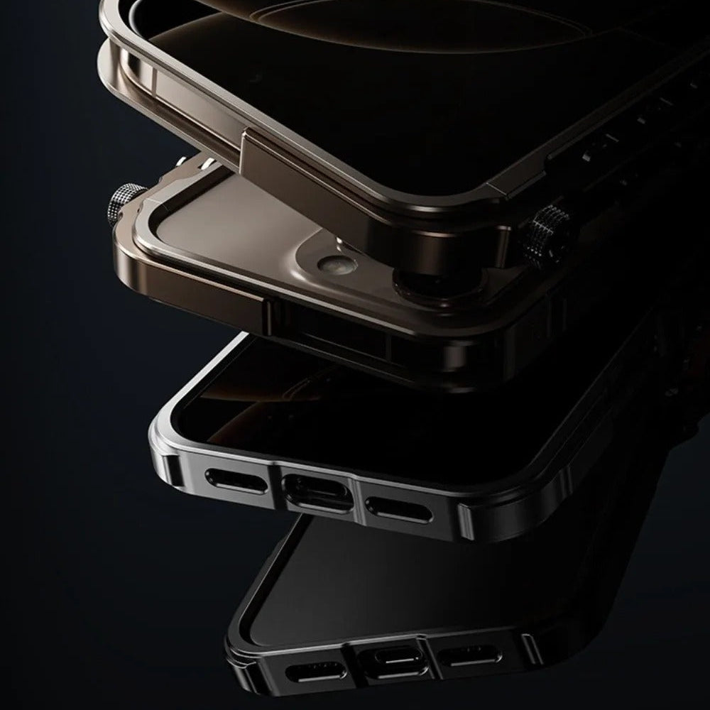 Luxury iPhone Case — Magnetic Aluminum Alloy Armored Frame Cover with Shockproof Drop Protection, Glitter Non-Slip Design and Heat-Resistant Build