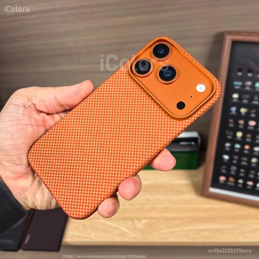 Luxury iPhone Case — Magnetic Carbon Aramid Fiber Cover with Kevlar Build, Shockproof Protective Design and Full-Body Mobile Protection