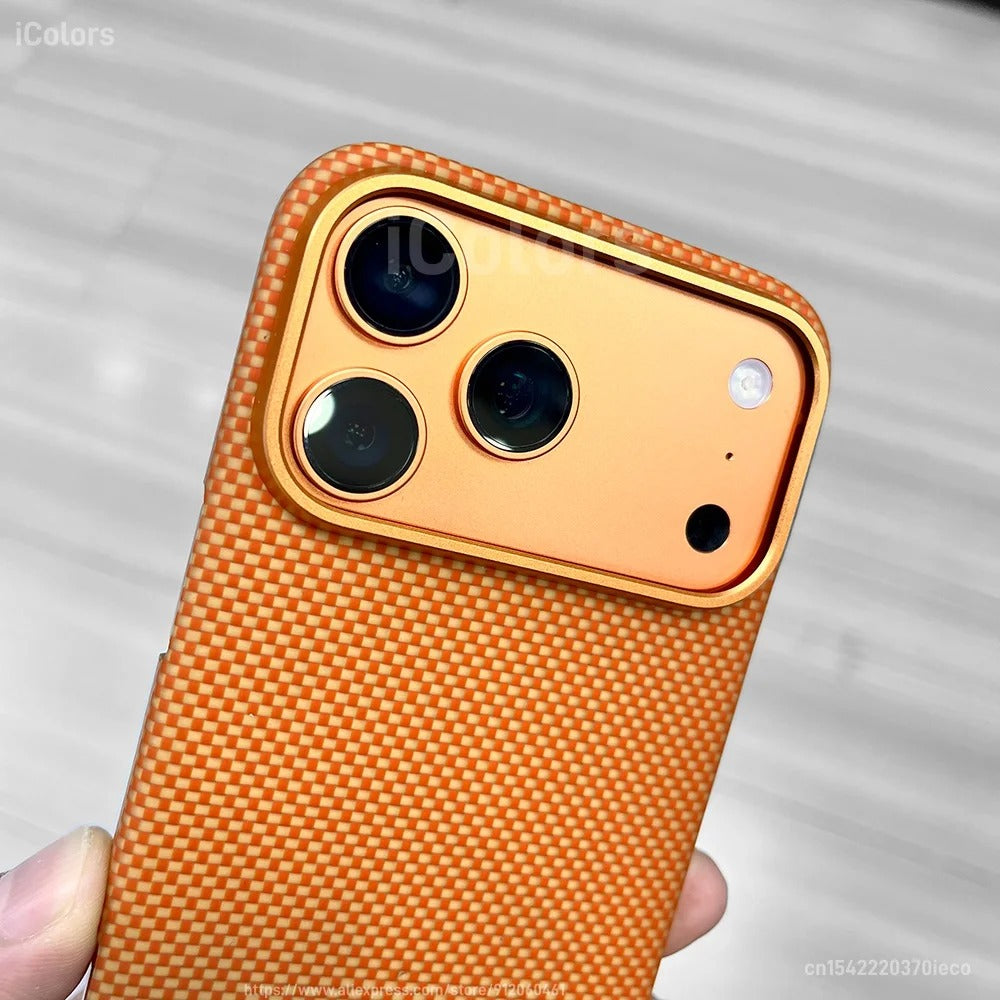 Luxury iPhone Case — Magnetic Carbon Aramid Fiber Cover with Kevlar Build, Shockproof Protective Design and Full-Body Mobile Protection