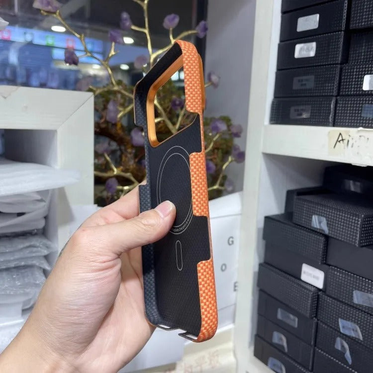 Luxury iPhone Case — Magnetic Carbon Aramid Fiber Cover with Kevlar Build, Shockproof Protective Design and Full-Body Mobile Protection