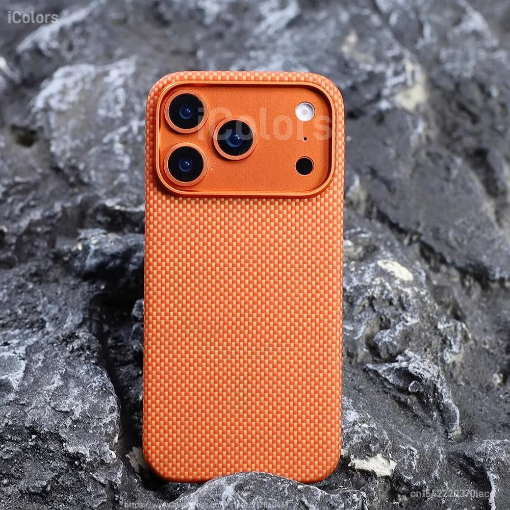 Luxury iPhone Case — Magnetic Carbon Aramid Fiber Cover with Kevlar Build, Shockproof Protective Design and Full-Body Mobile Protection