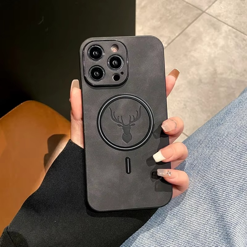 Luxury iPhone Case — Magnetic Deer Head Leather Cover with Shockproof Soft Protection, Wireless-Charging Support & Matte Anti-Fingerprint Design
