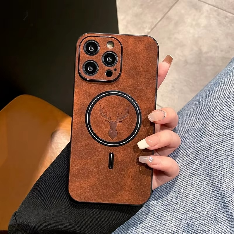 Luxury iPhone Case — Magnetic Deer Head Leather Cover with Shockproof Soft Protection, Wireless-Charging Support & Matte Anti-Fingerprint Design