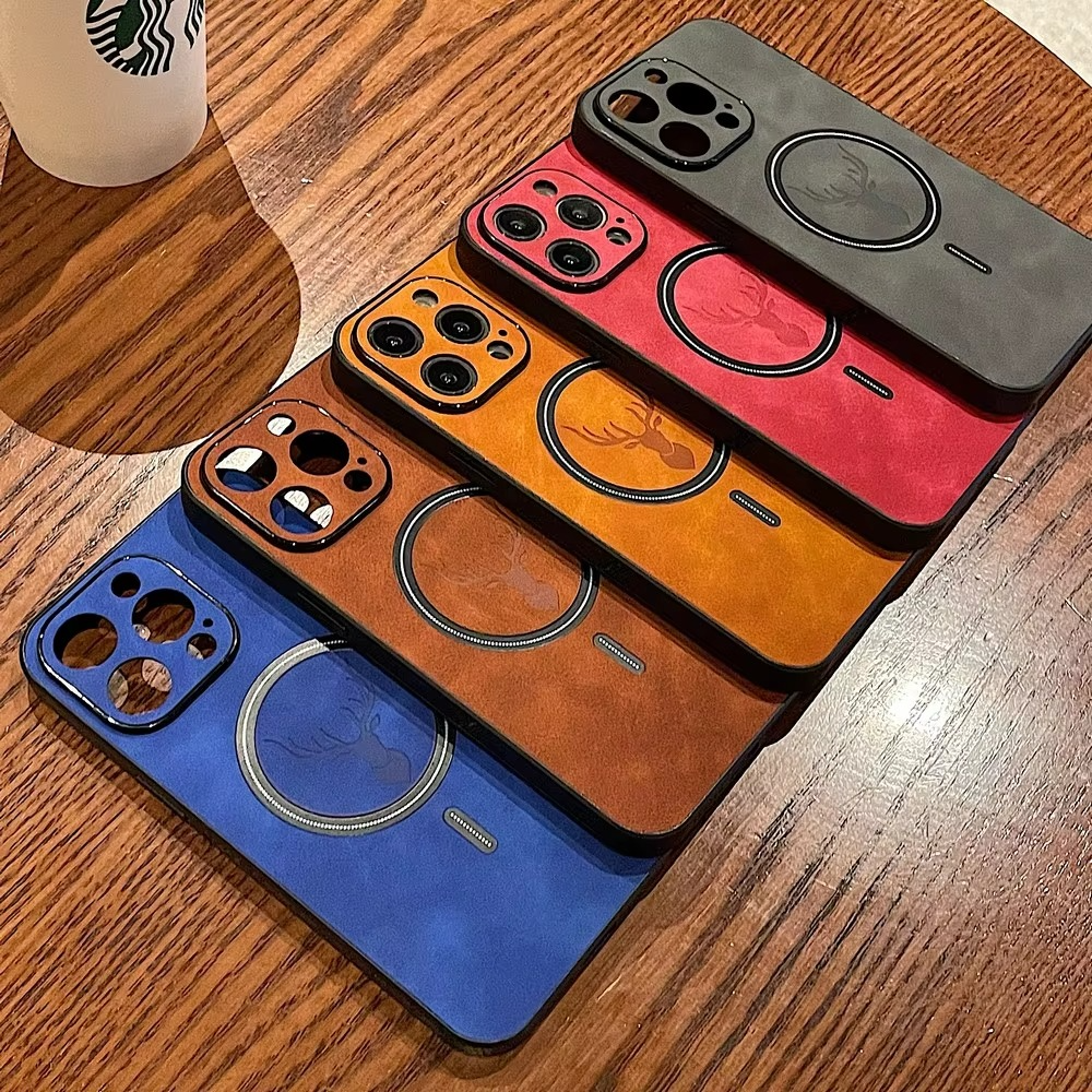 Luxury iPhone Case — Magnetic Deer Head Leather Cover with Shockproof Soft Protection, Wireless-Charging Support & Matte Anti-Fingerprint Design