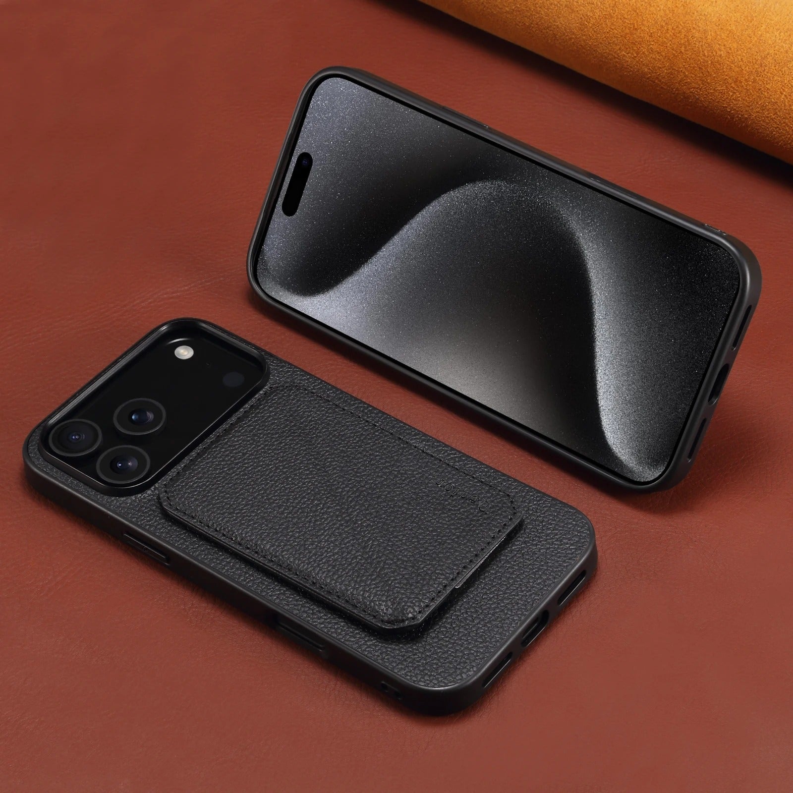 Luxury iPhone Case — Magnetic Detachable Card Slot Wallet with Stand, Full-Coverage PU Leather + PC TPU Shockproof Anti-Fingerprint Plain Design