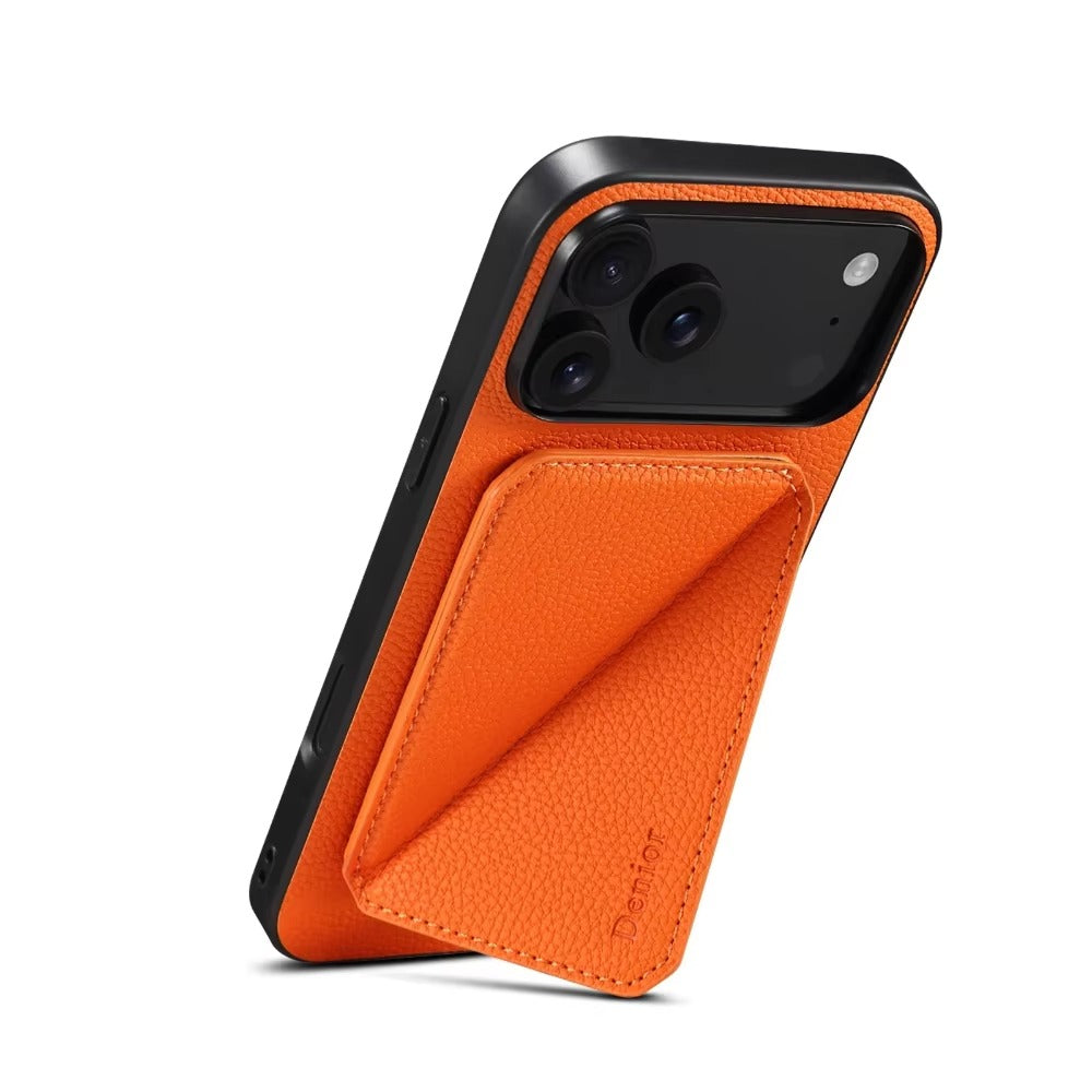 Luxury iPhone Case — Magnetic Detachable Card Slot Wallet with Stand, Full-Coverage PU Leather + PC TPU Shockproof Anti-Fingerprint Plain Design