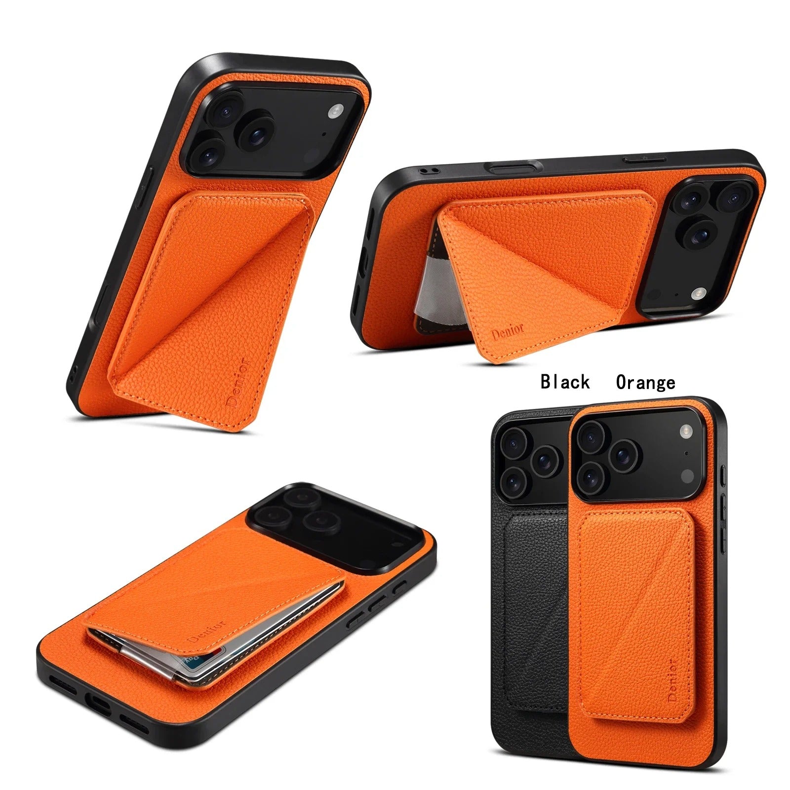 Luxury iPhone Case — Magnetic Detachable Card Slot Wallet with Stand, Full-Coverage PU Leather + PC TPU Shockproof Anti-Fingerprint Plain Design