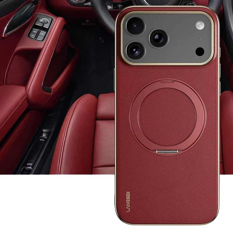Luxury iPhone Case — Magnetic Leather Ring Holder with Lens Protection Premium Back Cover