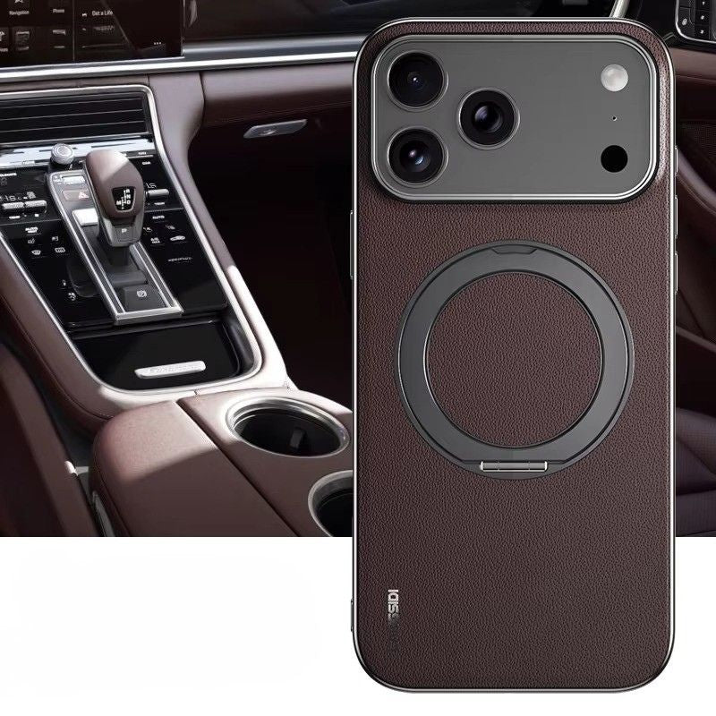Luxury iPhone Case — Magnetic Leather Ring Holder with Lens Protection Premium Back Cover