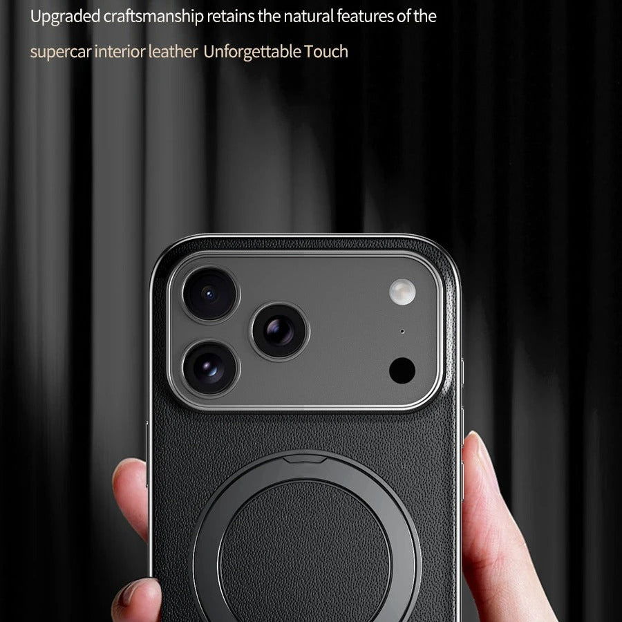 Luxury iPhone Case — Magnetic Leather Ring Holder with Lens Protection Premium Back Cover