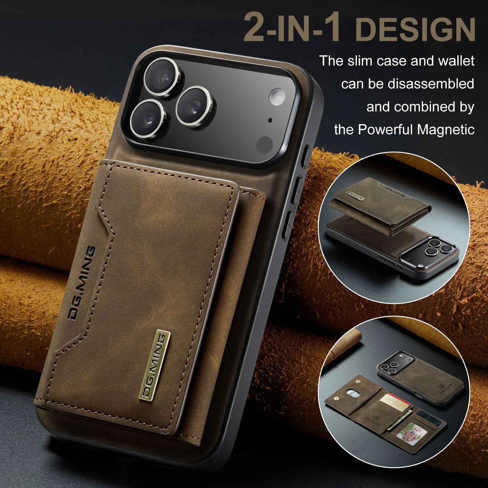 Luxury iPhone Case — Magnetic Leather Wallet Cover with Kickstand, Card & Money Holder, Half-Wrapped Protective Design