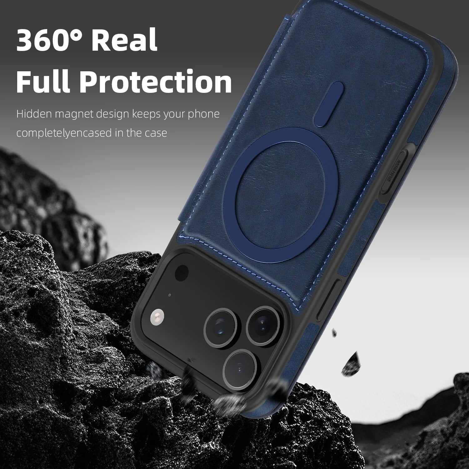 Luxury iPhone Case — Magnetic RFID-Blocking Flip Leather Wallet Cover with Kickstand, Card Storage, Shockproof Dual-Layer Protection and Wireless-Charging Compatibility