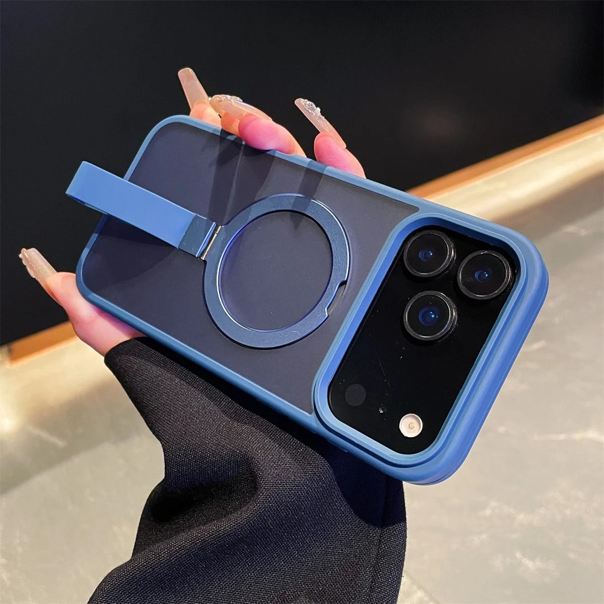 Luxury iPhone Case — Matte Transparent MagSafe Cover with Wrist Strap Holder, Shockproof TPU+PC Protection and Anti-Fingerprint Scratch-Resistant Design