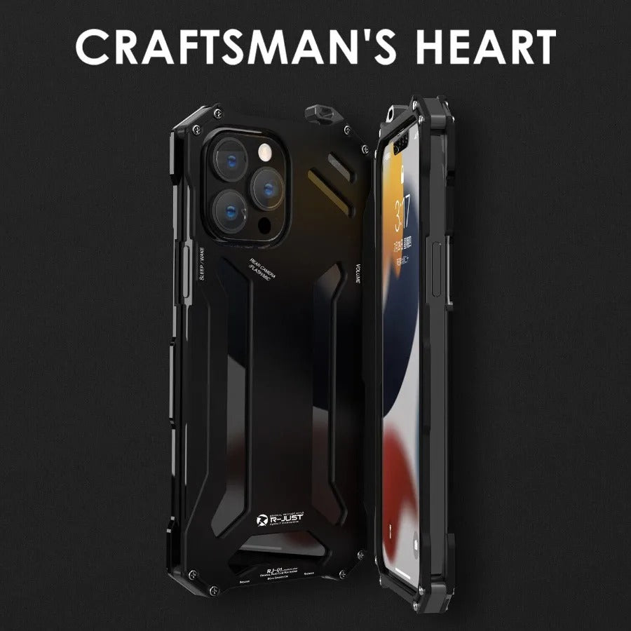 Luxury iPhone Case — Metal Armor Shockproof Cover with Heavy-Duty Anti-Scratch Anti-Fingerprint Design & Non-Slip Hard Protection