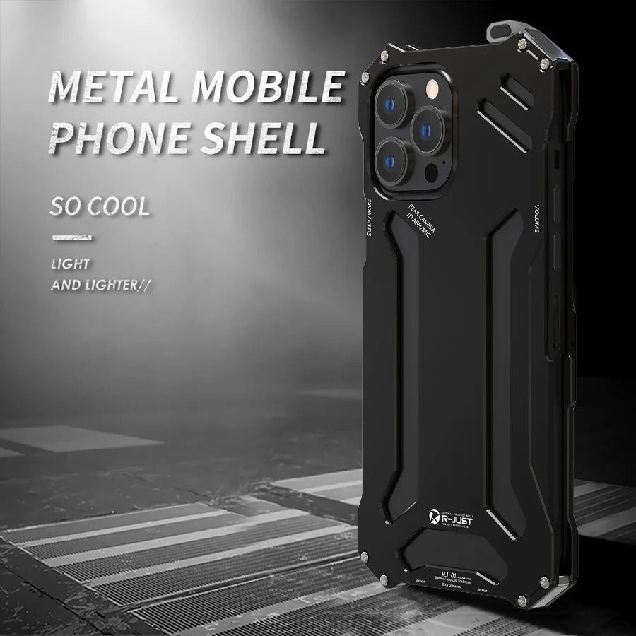 Luxury iPhone Case — Metal Armor Shockproof Cover with Heavy-Duty Anti-Scratch Anti-Fingerprint Design & Non-Slip Hard Protection