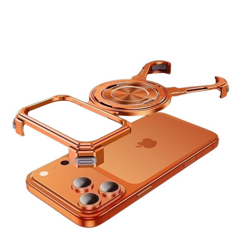 Luxury iPhone Case — Metal Frameless Shockproof Bumper Cover with 360° Rotating Ring Stand and Full Protective Design