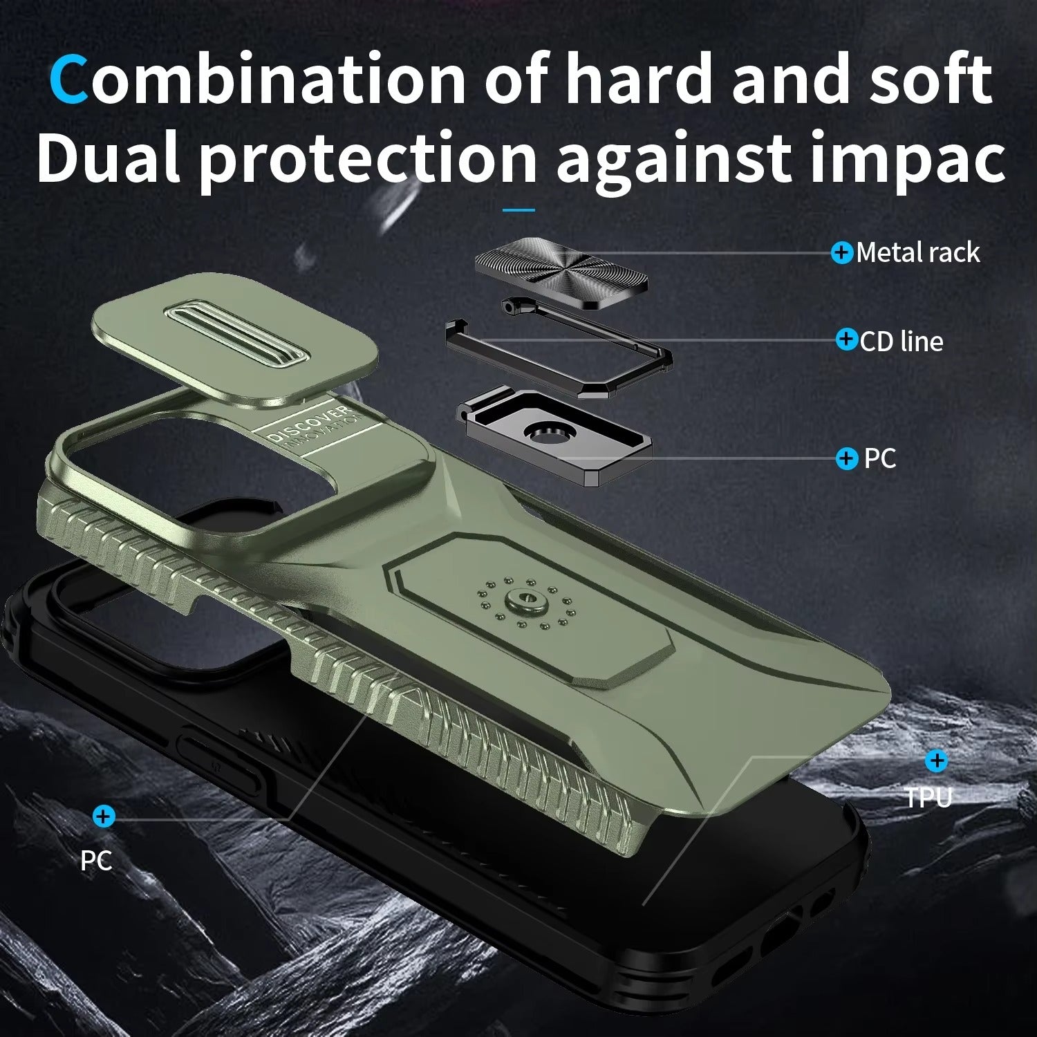 Luxury iPhone Case — Military-Grade Shockproof Anti-Slip Cover with Slide Camera Lens Protection & Rotary Stand