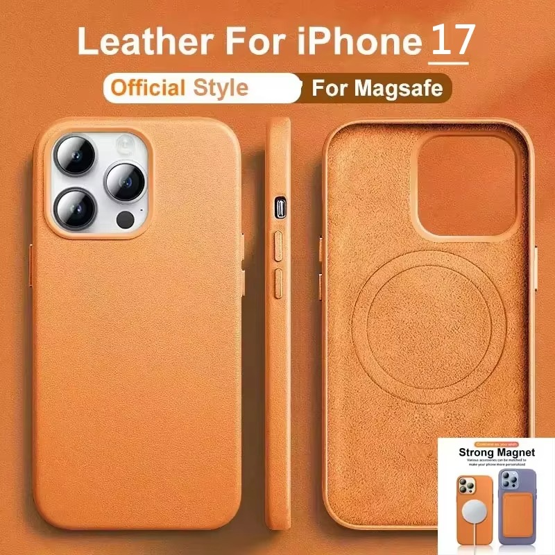 Luxury iPhone Case — MagSafe Leather Cover with Strong Magnetic Support, Half-Wrapped Shockproof Design for Apple iPhone 17 Pro Max and Plus