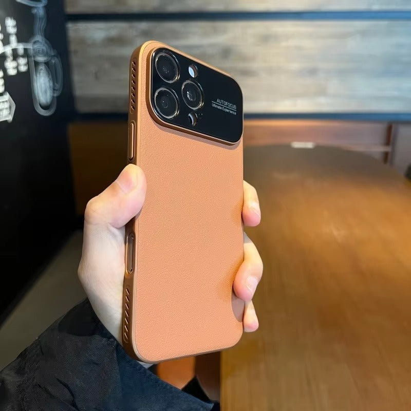 Luxury iPhone Case — Plain Leather Magnetic Cover with Heat-Dissipation Side Vents, Anti-Fingerprint Anti-Scratch Finish & Slim Half-Wrapped Design