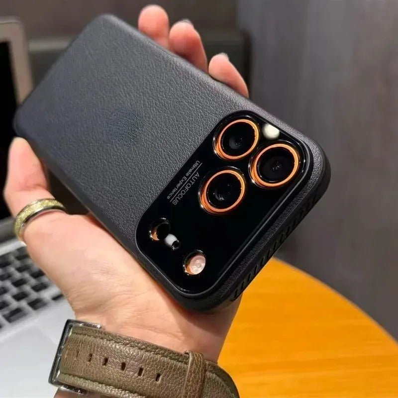 Luxury iPhone Case — Plain Leather Magnetic Cover with Heat-Dissipation Side Vents, Anti-Fingerprint Anti-Scratch Finish & Slim Half-Wrapped Design
