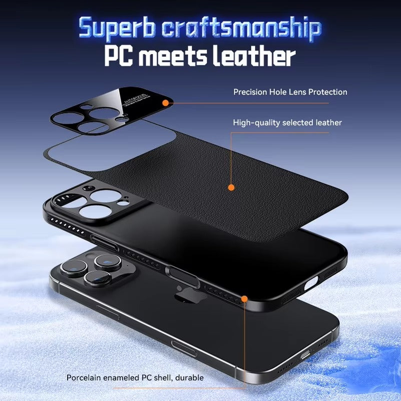Luxury iPhone Case — Plain Leather Magnetic Cover with Heat-Dissipation Side Vents, Anti-Fingerprint Anti-Scratch Finish & Slim Half-Wrapped Design