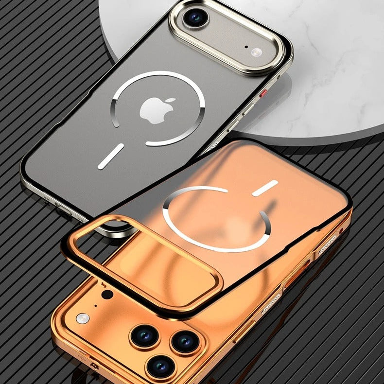 Luxury iPhone Case — Premium Aluminum Alloy Frosted Magnetic Backplate Protective Cover with Full Protection