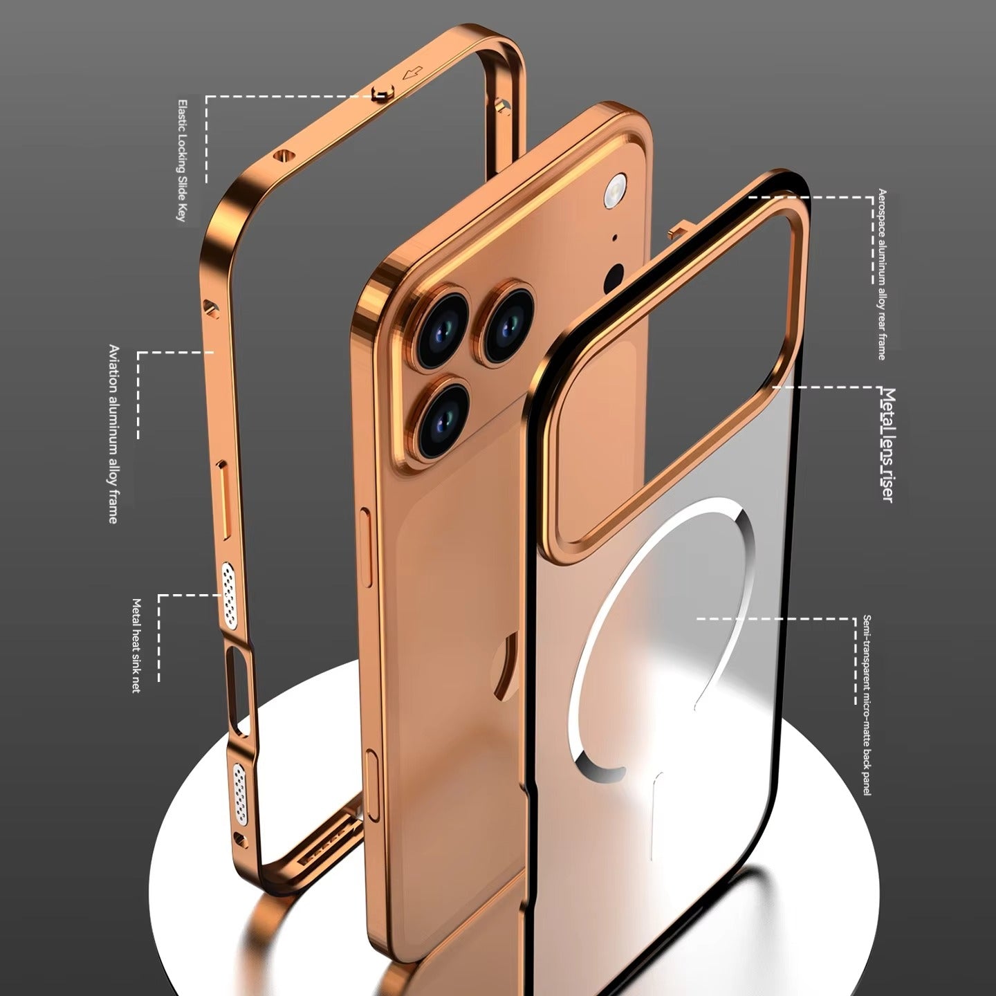 Luxury iPhone Case — Premium Aluminum Alloy Frosted Magnetic Backplate Protective Cover with Full Protection
