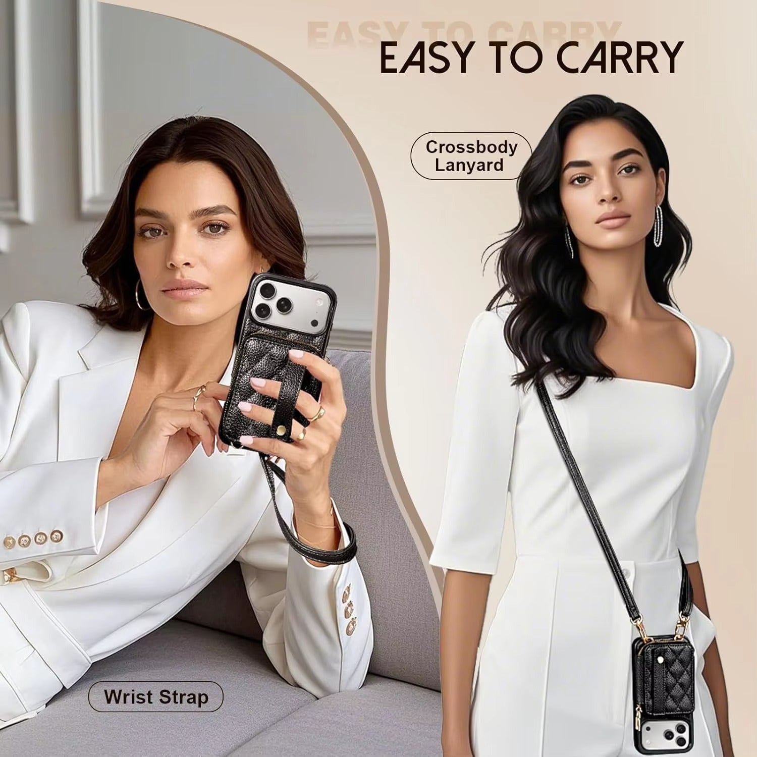 Luxury iPhone Case — RFID-Blocking PU Leather Wallet Cover with Wrist Strap, Crossbody Option and Secure Card Storage for Full Protection