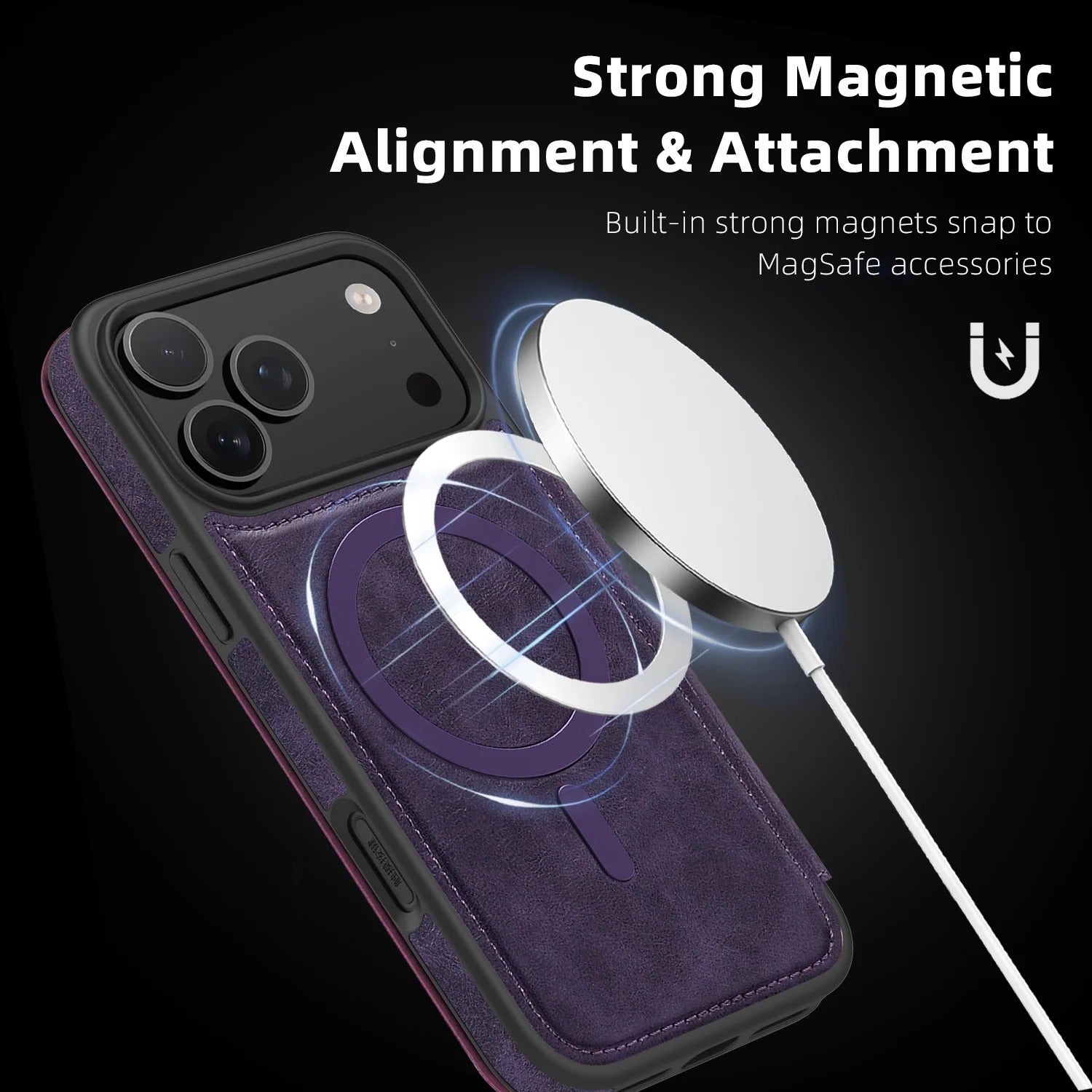 Luxury iPhone Case — Retro Business Flip Leather Cover with Magnetic Charging Support and Card Holder Wallet Design