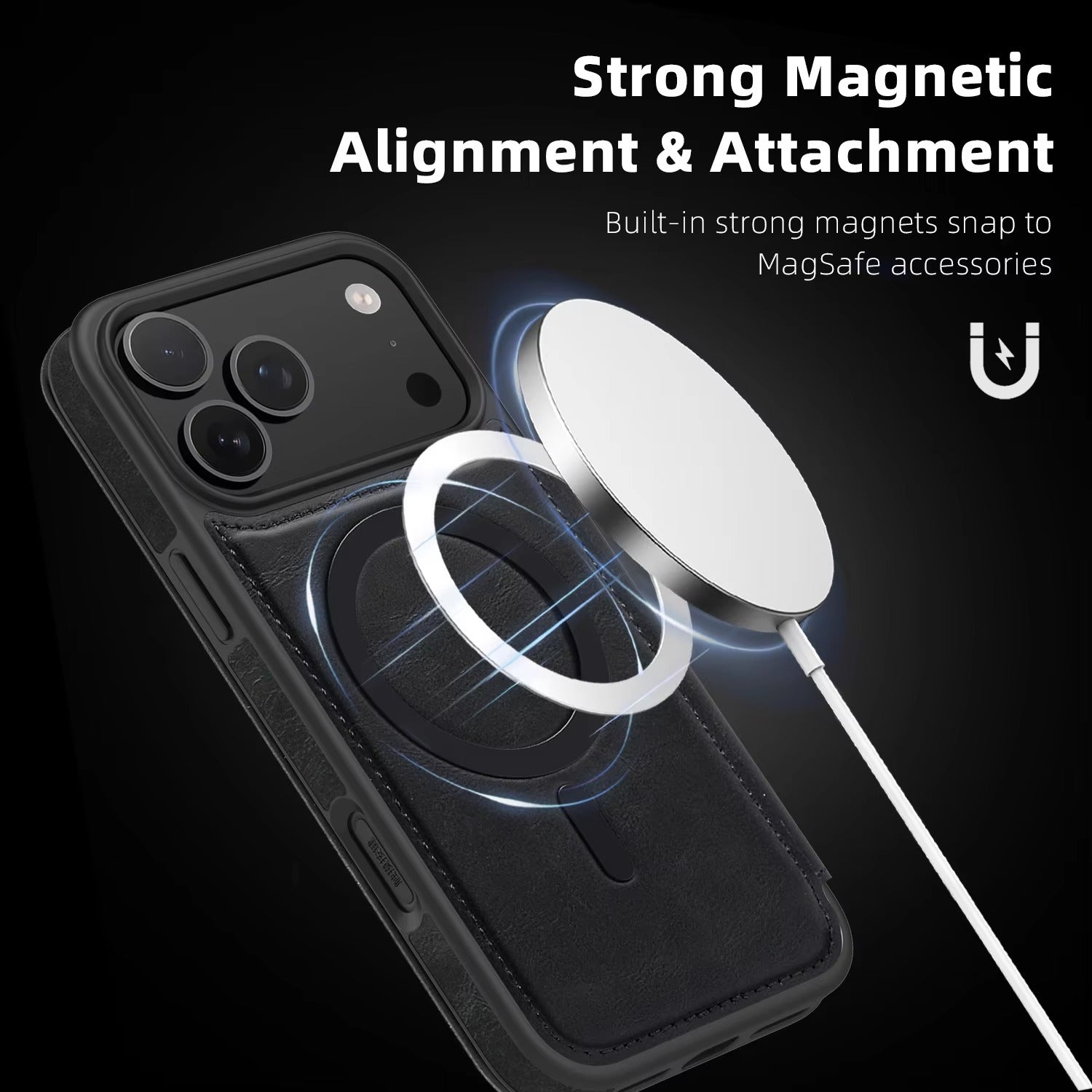 Luxury iPhone Case — Retro Business Flip Leather Cover with Magnetic Charging Support and Card Holder Wallet Design
