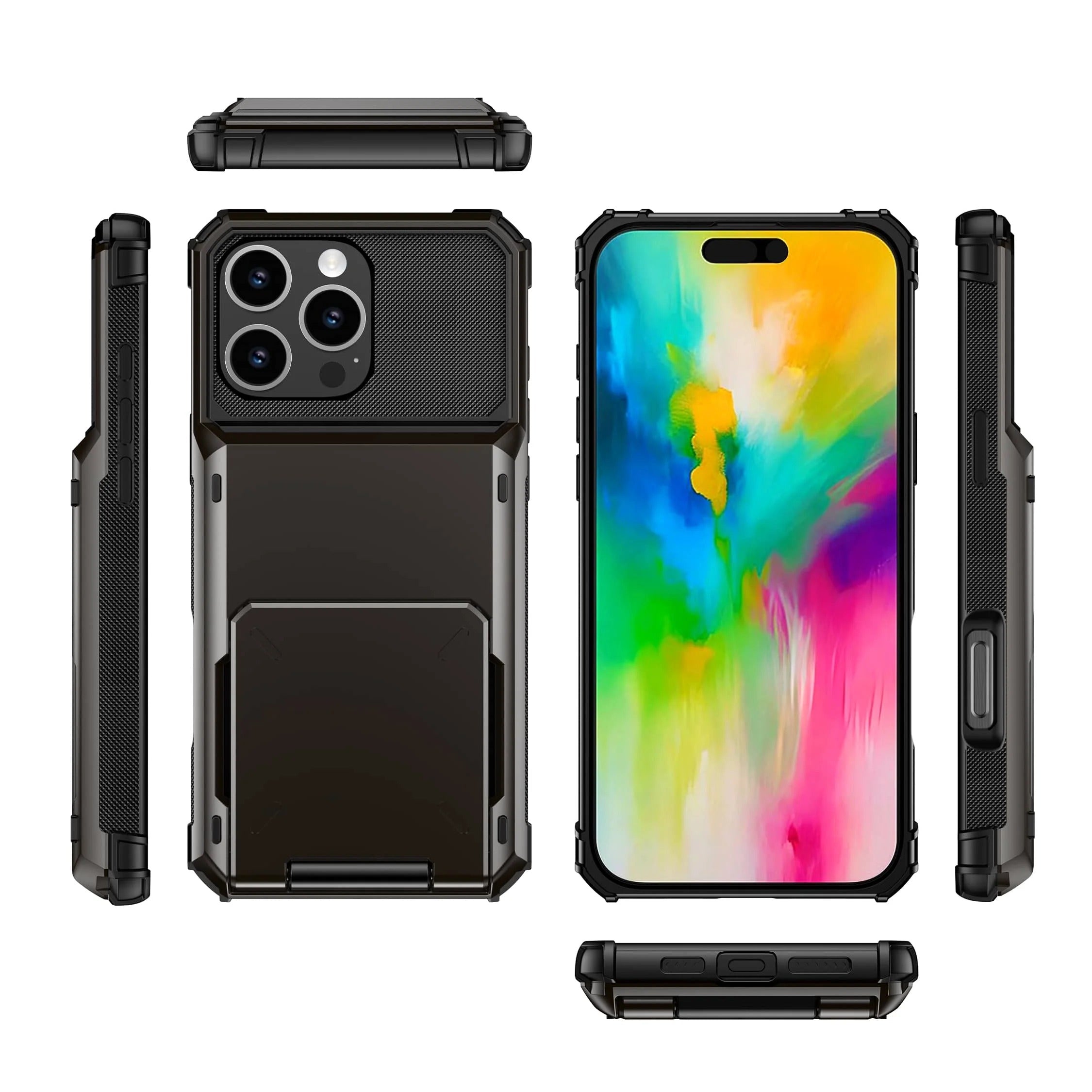 Luxury iPhone Case — Shockproof Slide Armor Wallet Cover with Card Slots, Dual-Layer Protection & Non-Slip Business Design