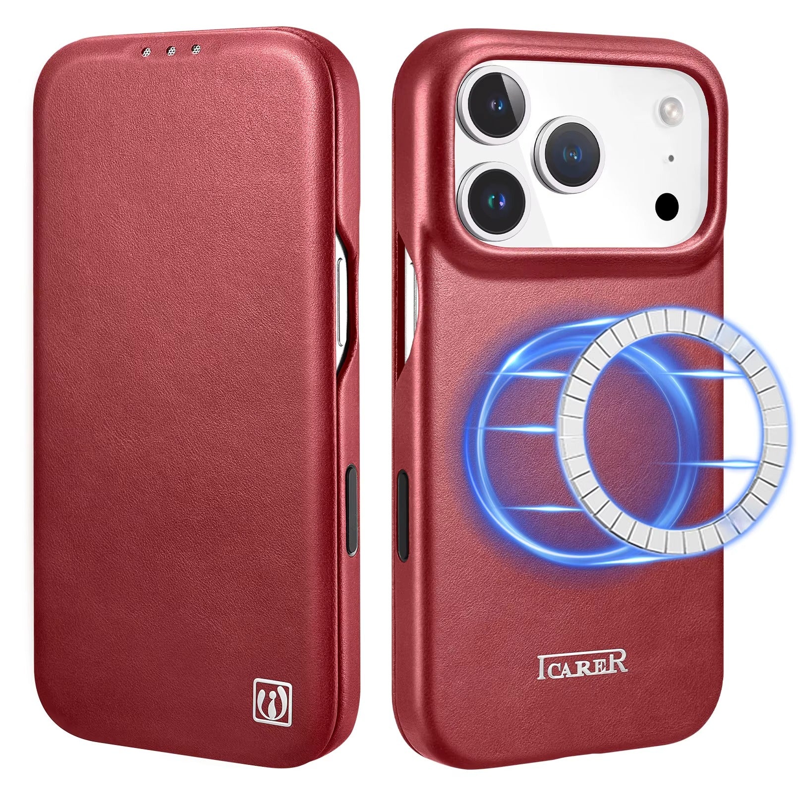 Luxury iPhone Case — Slim Genuine Leather Magnetic Folio Cover with Wireless-Charging Support, Shockproof Protection and Non-Slip Dustproof Design