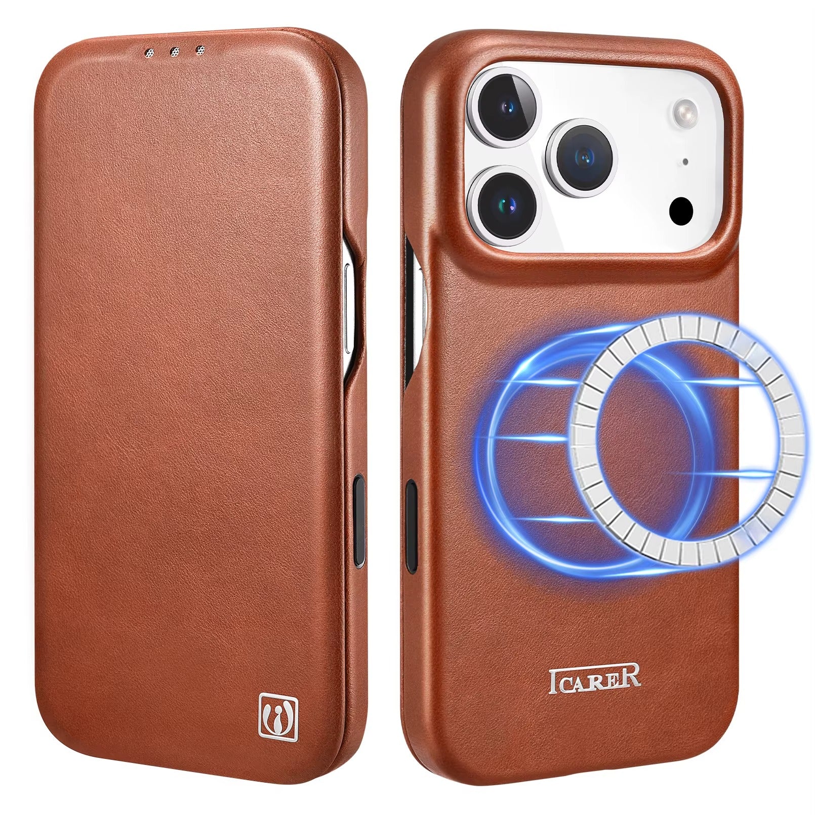 Luxury iPhone Case — Slim Genuine Leather Magnetic Folio Cover with Wireless-Charging Support, Shockproof Protection and Non-Slip Dustproof Design