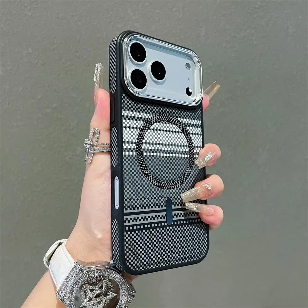 Luxury iPhone Case — Slim Magnetic Carbon-Fiber Striped Cover with Ultra-Thin Shockproof Design and Colorful MagSafe Protection