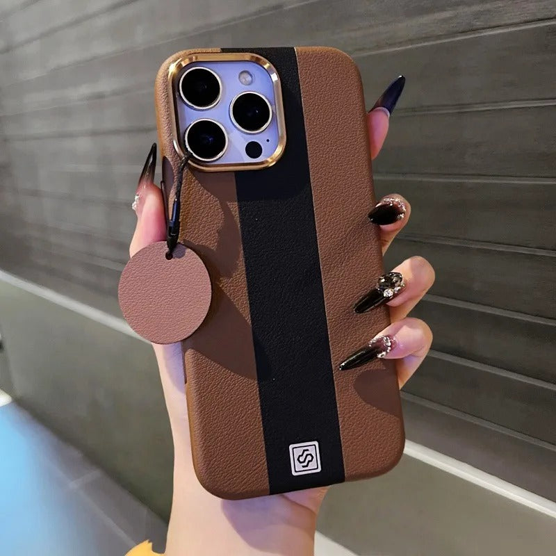 Luxury iPhone Case — Splicing Leather MagSafe Magnetic Cover with Shockproof Hard Design, Kickstand Holder and Matte Anti-Fingerprint Finish