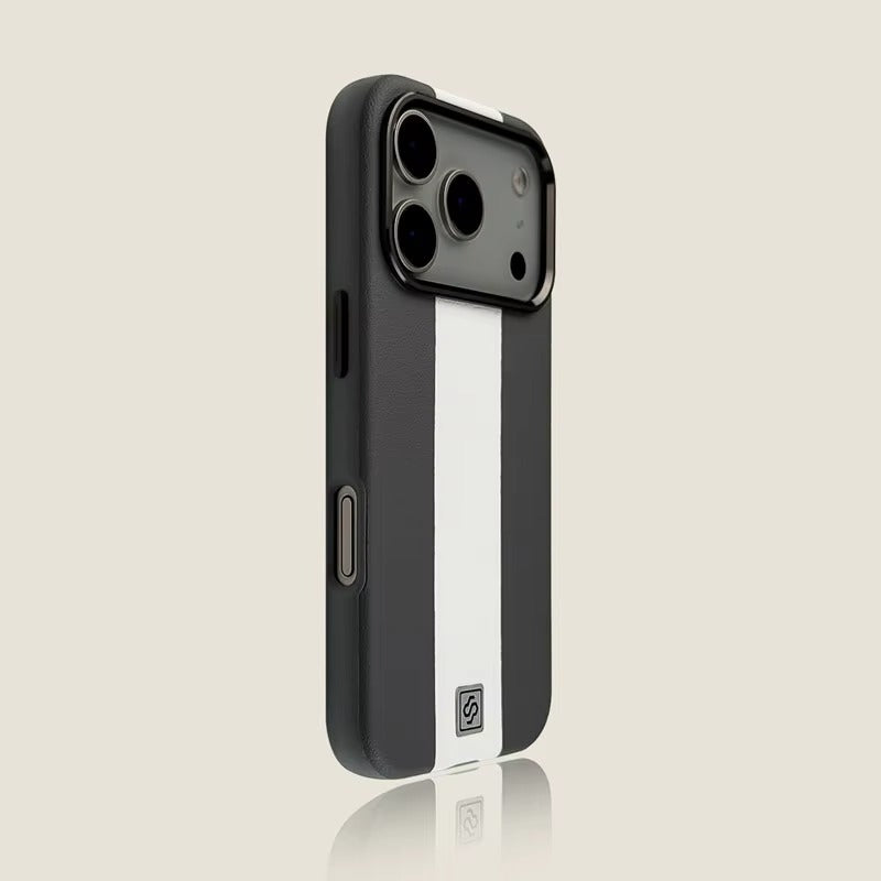 Luxury iPhone Case — Splicing Leather MagSafe Magnetic Cover with Shockproof Hard Design, Kickstand Holder and Matte Anti-Fingerprint Finish