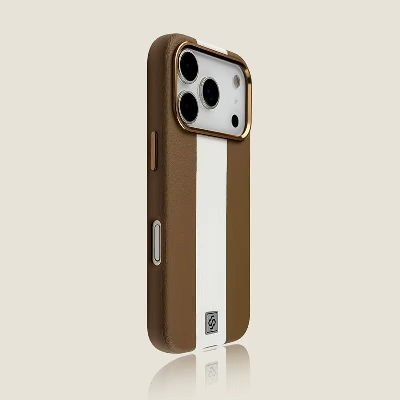 Luxury iPhone Case — Splicing Leather MagSafe Magnetic Cover with Shockproof Hard Design, Kickstand Holder and Matte Anti-Fingerprint Finish