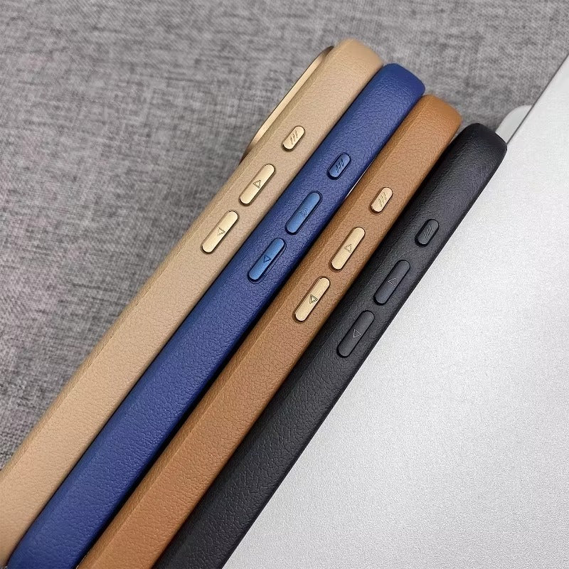 Luxury iPhone Case — Splicing Leather MagSafe Magnetic Cover with Shockproof Hard Design, Kickstand Holder and Matte Anti-Fingerprint Finish