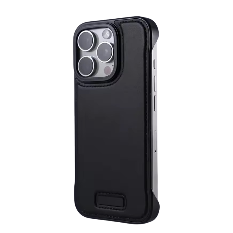 Luxury iPhone Case — Ultra-Thin Borderless PU Leather Cover with Metal Lens Frame, Magnetic Slim Shockproof Design & Non-Slip Matte Finish