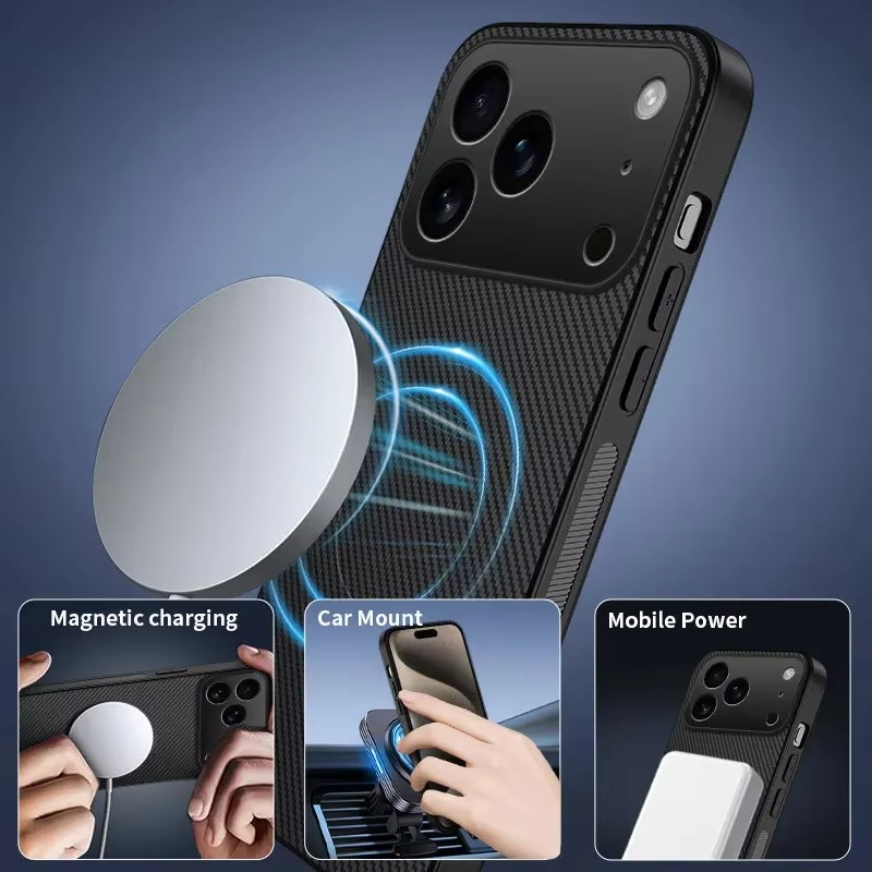 Luxury iPhone Case — Ultra-Thin Carbon Fiber, Magnetic, Shockproof, Military-Grade Protective Cover Fiber, Magnetic, Shockproof, Military-Grade Protective Cover