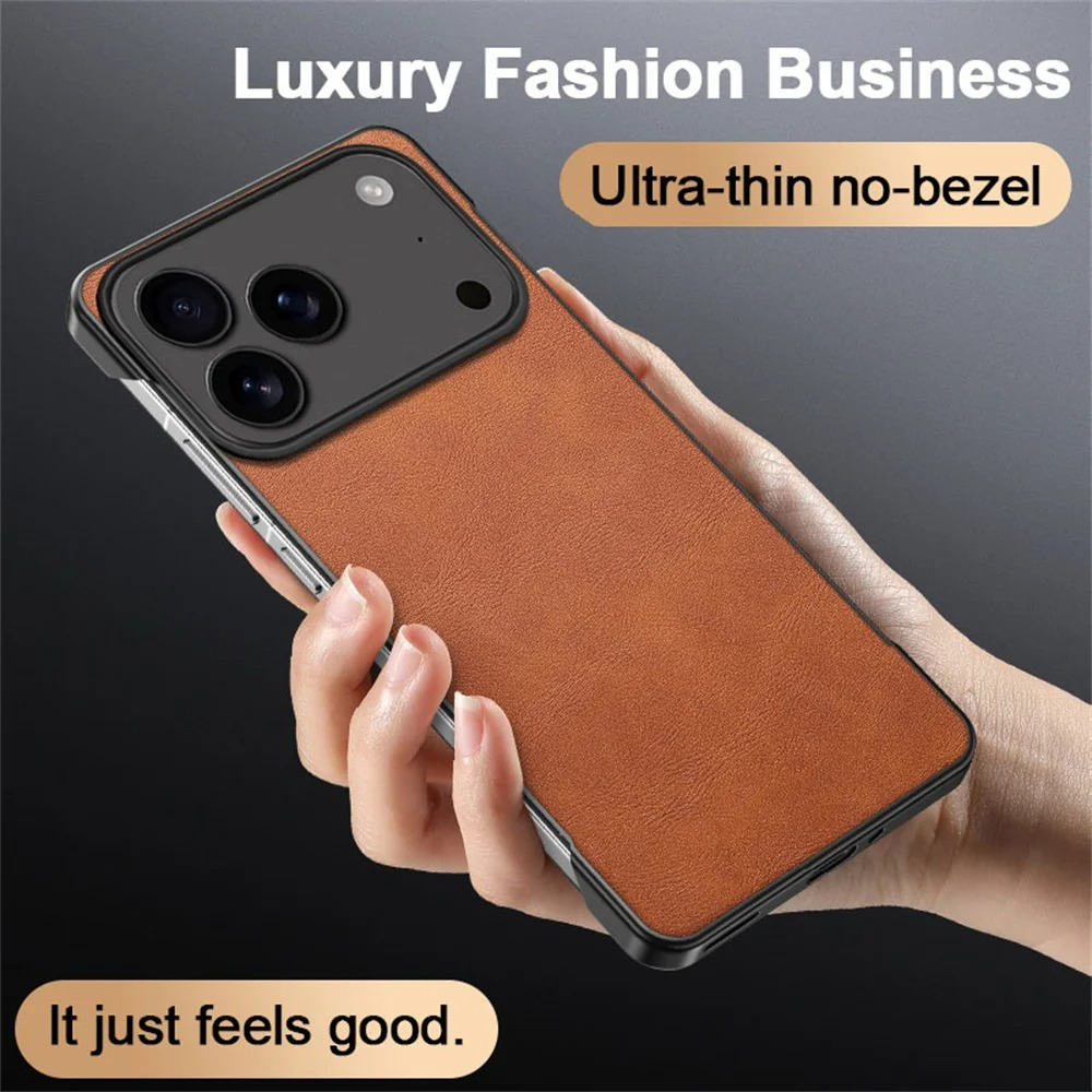 Luxury iPhone Case — Ultra-Thin Frameless Leather PC Cover with Solid-Color Design, Shockproof Anti-Fall Protection & MagSafe-Compatible Borderless Finish