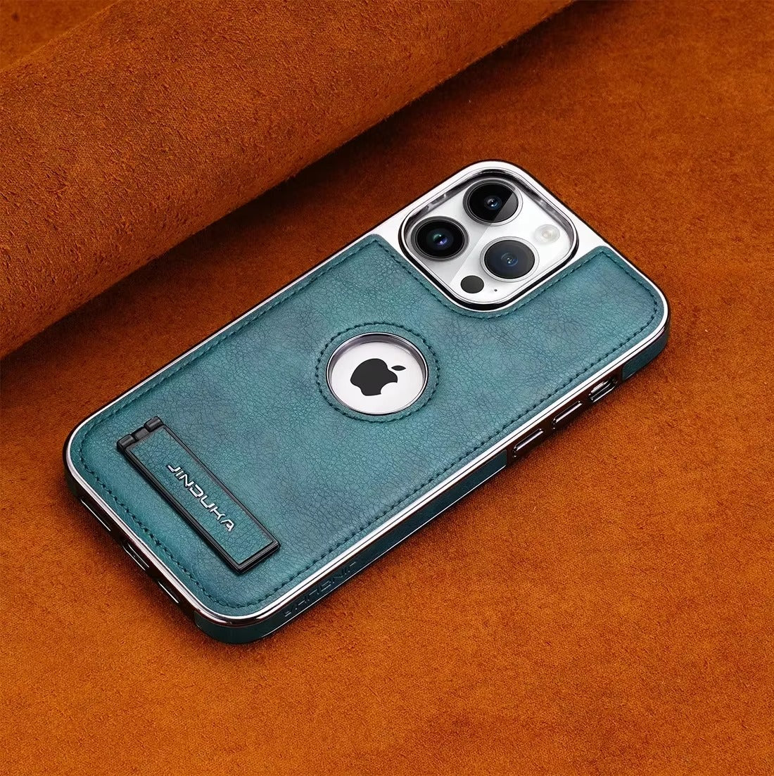 Luxury iPhone Case — Ultra-Thin PU Leather Cover with Invisible Fold Kickstand, Electroplated Bezel, Anti-Fingerprint Anti-Scratch Dustproof Non-Slip Design