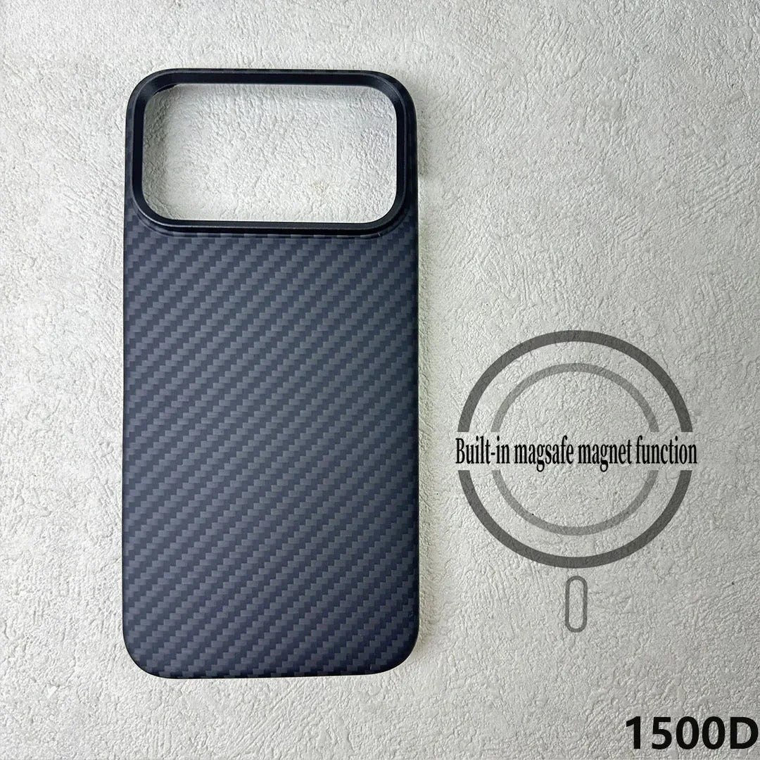 Luxury iPhone Case — Ultra-Thin Real Kevlar Aramid Carbon Fiber MagSafe Cover with 1500D/600D Lightweight Protection and Scratch-Resistant Design