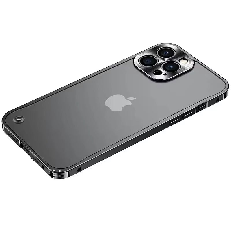 Luxury iPhone Case — Ultra-Thin, Shockproof, Non-Slip, Dirt-Resistant Matte Transparent Cover with Aluminum Metal Bumper, PC Acrylic Back and Camera Lens Protector