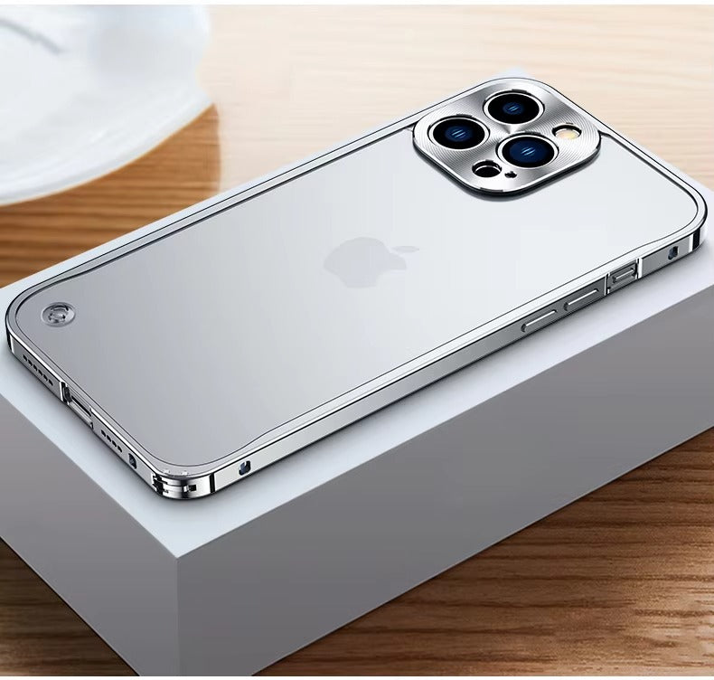 Luxury iPhone Case — Ultra-Thin, Shockproof, Non-Slip, Dirt-Resistant Matte Transparent Cover with Aluminum Metal Bumper, PC Acrylic Back and Camera Lens Protector