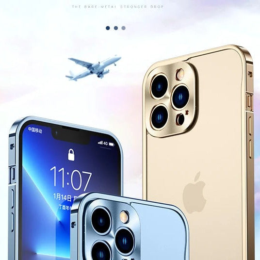 Luxury iPhone Case — Ultra-Thin, Shockproof, Non-Slip, Dirt-Resistant Matte Transparent Cover with Aluminum Metal Bumper, PC Acrylic Back and Camera Lens Protector