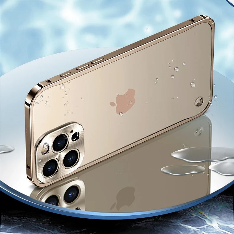 Luxury iPhone Case — Ultra-Thin, Shockproof, Non-Slip, Dirt-Resistant Matte Transparent Cover with Aluminum Metal Bumper, PC Acrylic Back and Camera Lens Protector