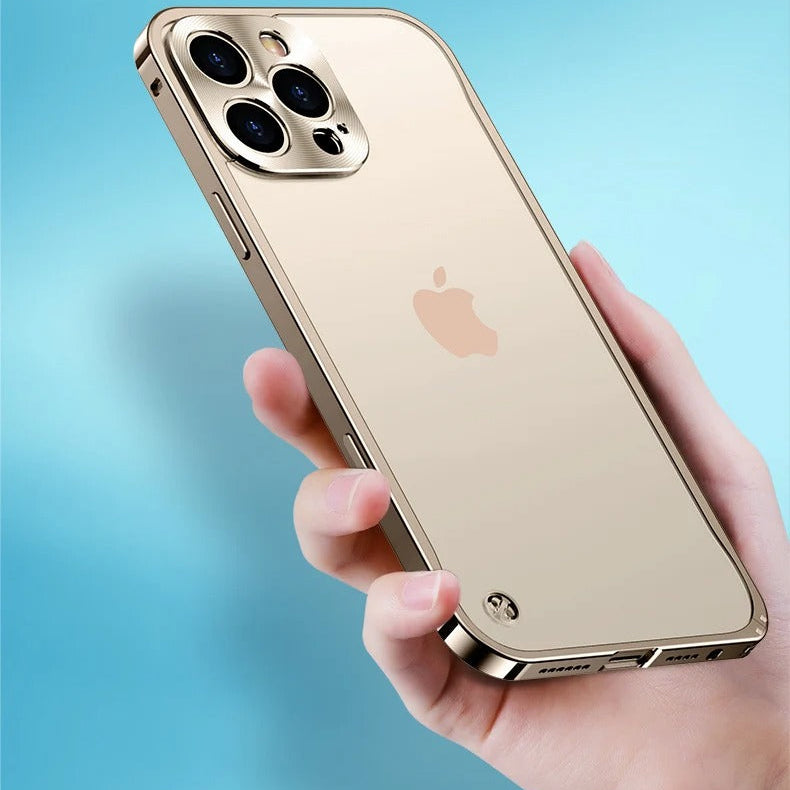Luxury iPhone Case — Ultra-Thin, Shockproof, Non-Slip, Dirt-Resistant Matte Transparent Cover with Aluminum Metal Bumper, PC Acrylic Back and Camera Lens Protector