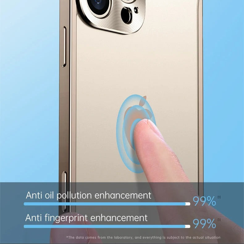 Luxury iPhone Case — Ultra-Thin, Shockproof, Non-Slip, Dirt-Resistant Matte Transparent Cover with Aluminum Metal Bumper, PC Acrylic Back and Camera Lens Protector