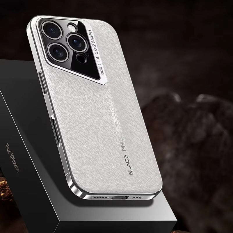 Luxury iPhone Case — Vegan Leather Hard Back Cover with Camera Lens Protection, Anti-Fingerprint Anti-Scratch Design & Elegant Minimal Style